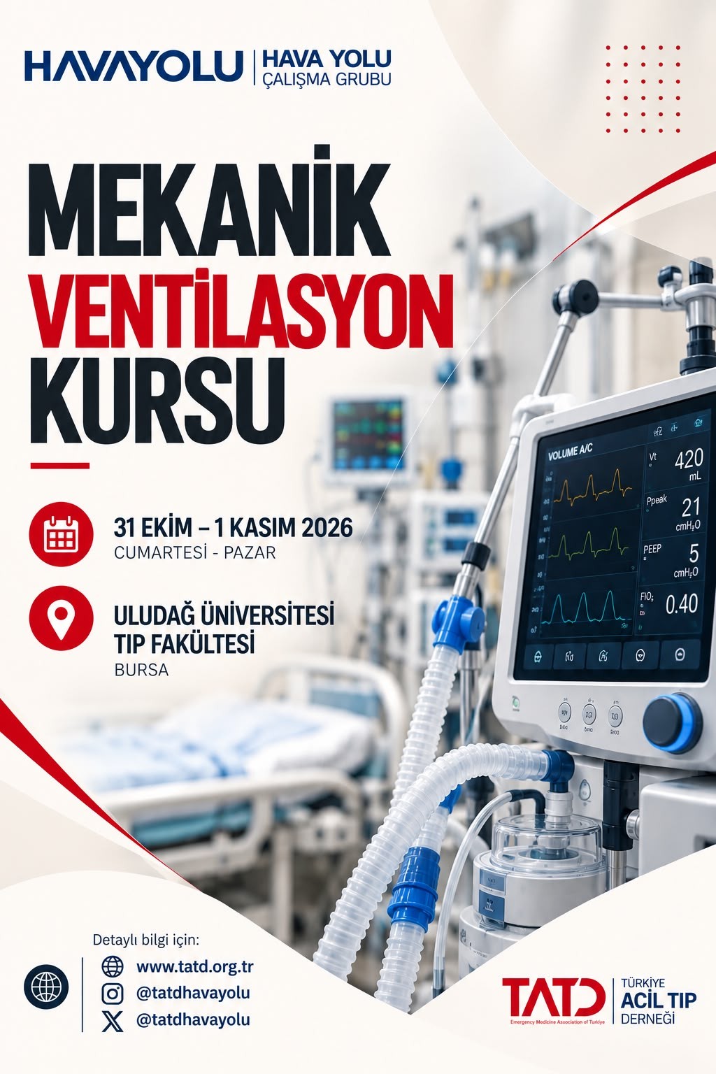31 Ekim - 1 Kasım 2026 Mekanik Ventilasyon Kursu, BURSA