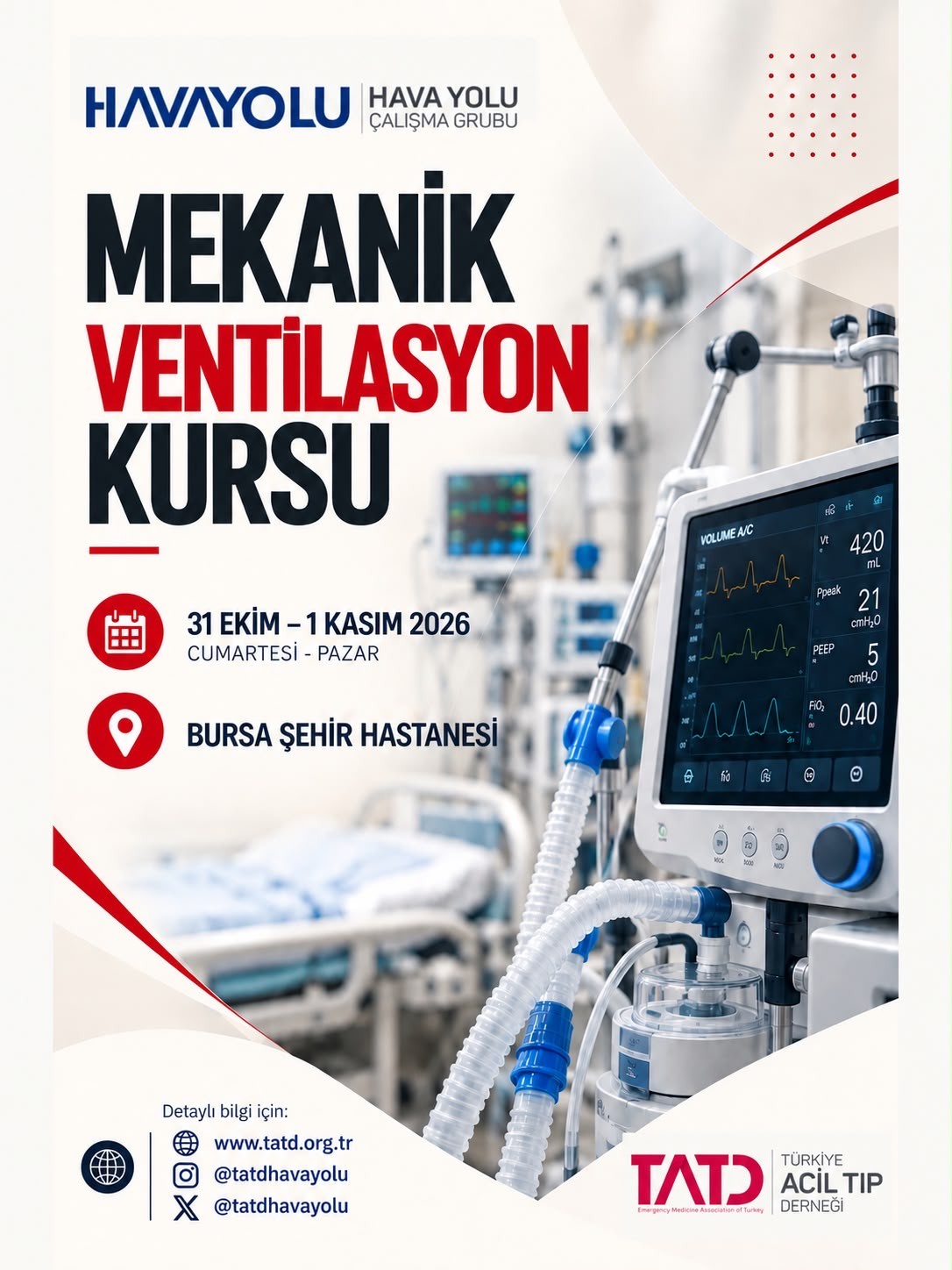 31 Ekim - 1 Kasım 2026 Mekanik Ventilasyon Kursu, BURSA